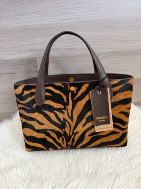 Margot New York Tiger Print Hair Calf Leather Tote Handbag NWT